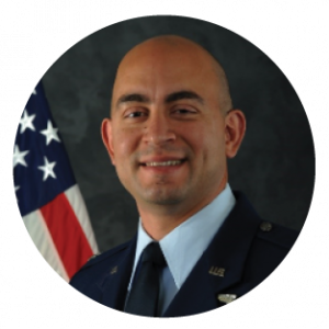 Lt. Col El Khoury in uniform with American flag in background