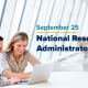 two colleagues work on paperwork. Text overlay says September 25 National Research Administrators Day