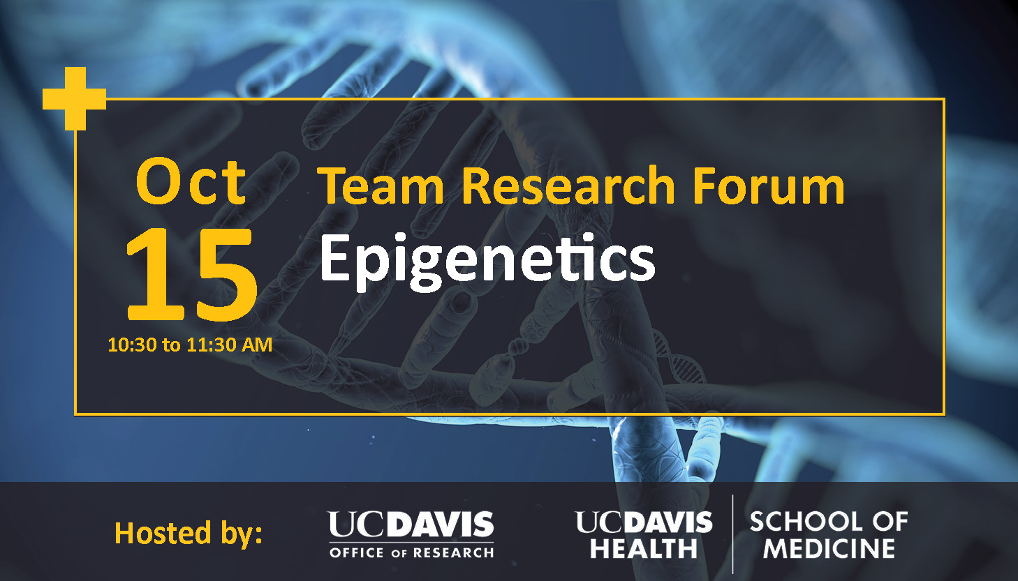 event details, team research forum: epigenetics takes place october 15 10:30 to 11:30 am